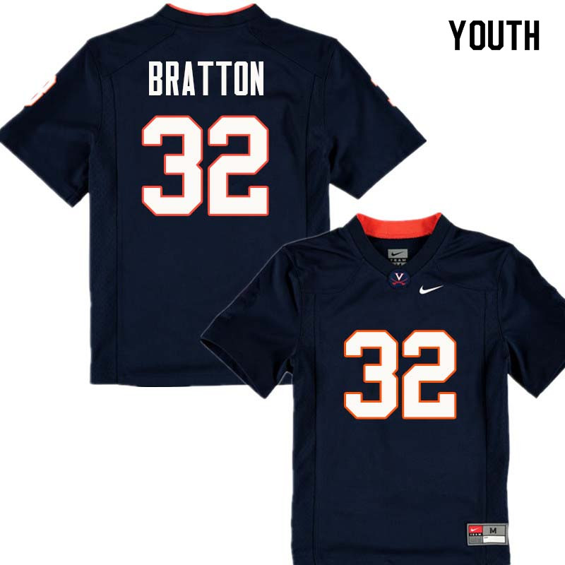 Youth #32 Darrius Bratton Virginia Cavaliers College Football Jerseys Sale-Navy - Click Image to Close